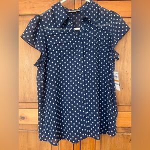 NWT - Maison Jules Small Navy with White Polka Dot Blouse